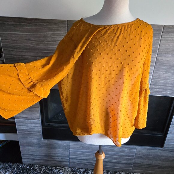 George Mustard Yellow Sheer Dot Blouse - Size XL - Picture 1 of 2